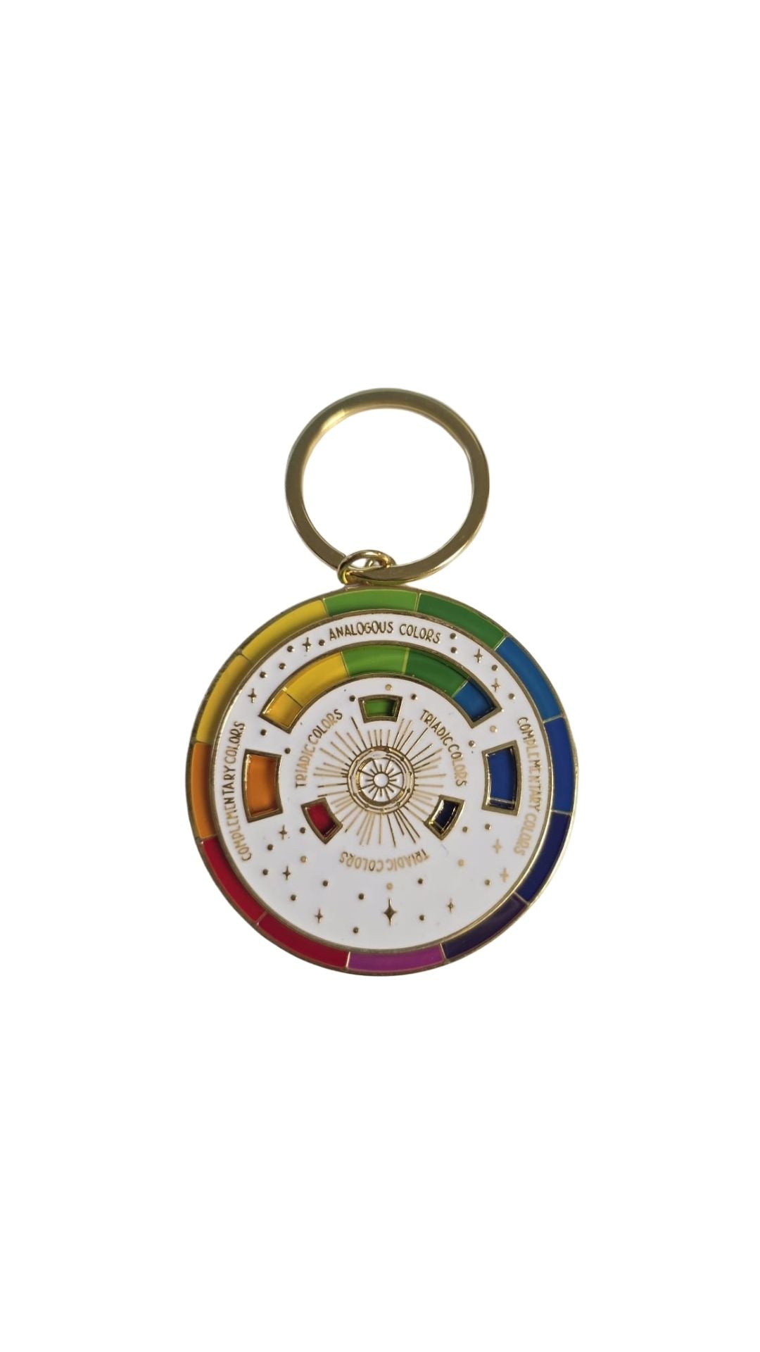 Enamel colour wheel keychain with gold detailing for artists and crafters. Artist gift,