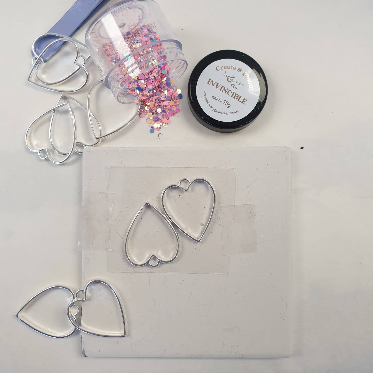 Set of 5 Silver Plated Open-Backed Heart Pendant Bezels - 25mm