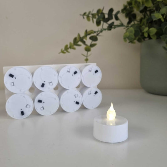 Set of 6 Warm White LED Flameless Tea Light Candles – Battery Operated with Flickering Flame Effect