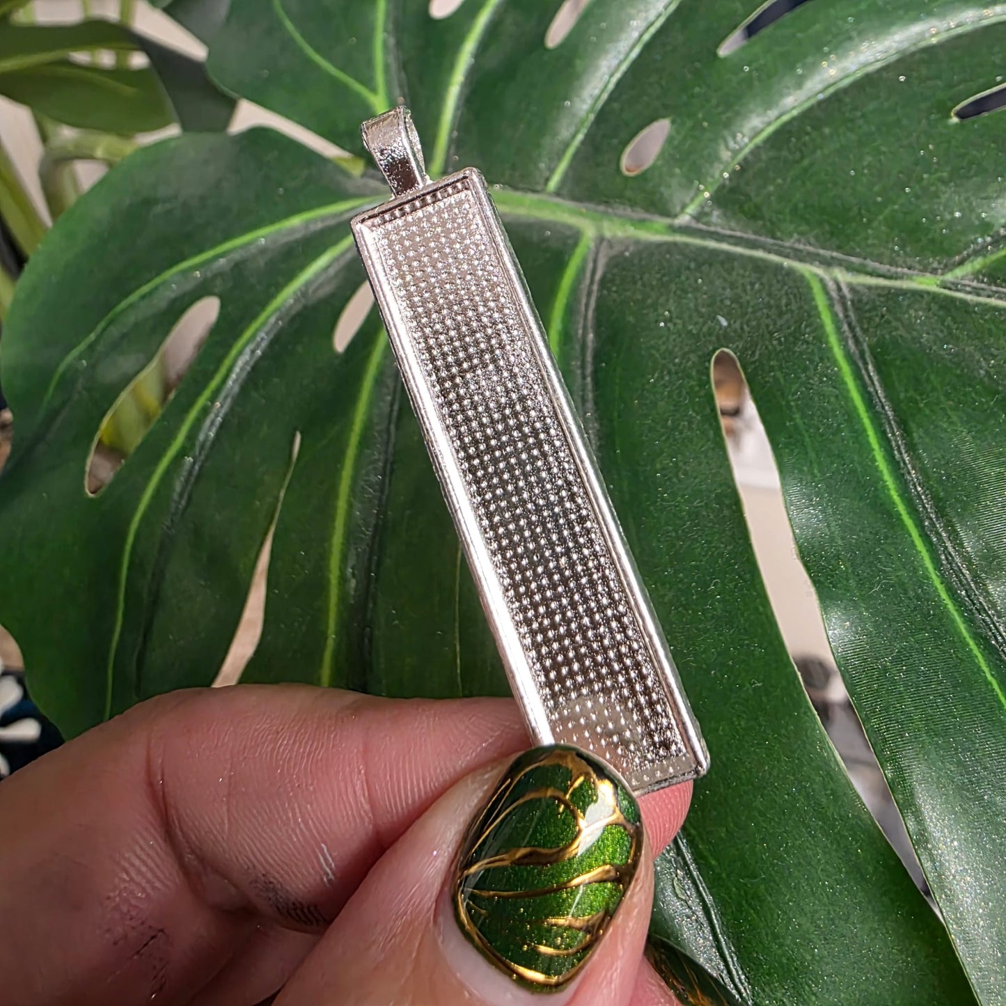 Silver Zinc Alloy Closed-Backed Rectangle Pendant Bezels - 10x50mm