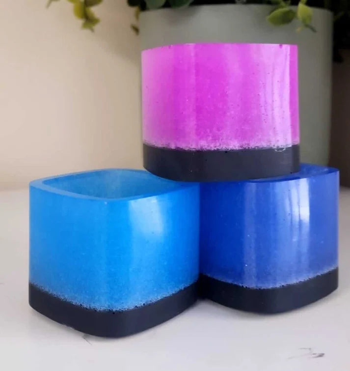 mica flakes in resin, cool colours in resin - three resin trinket pots