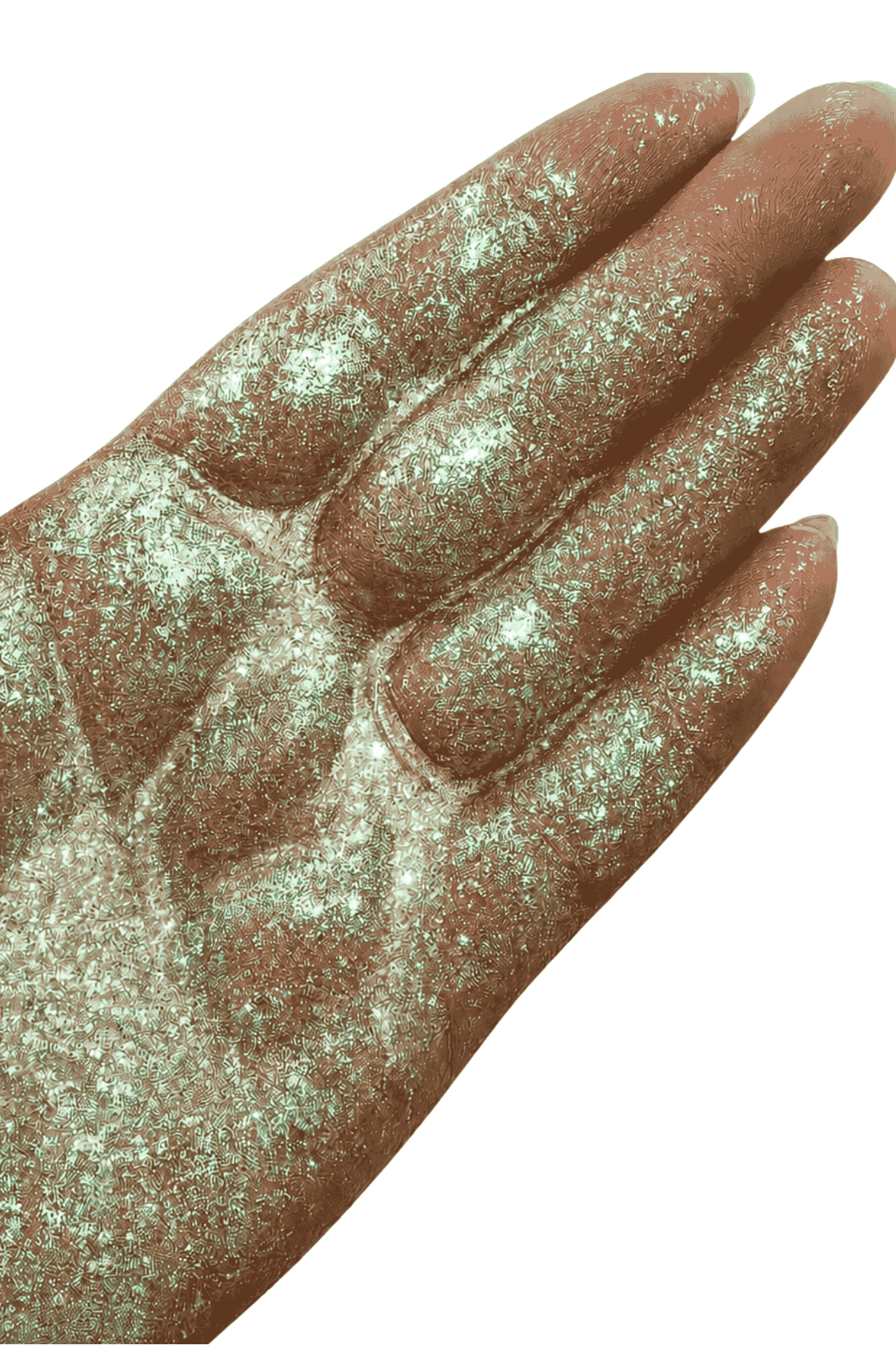 green interference glitter in hand, for resin crafts and mixed media