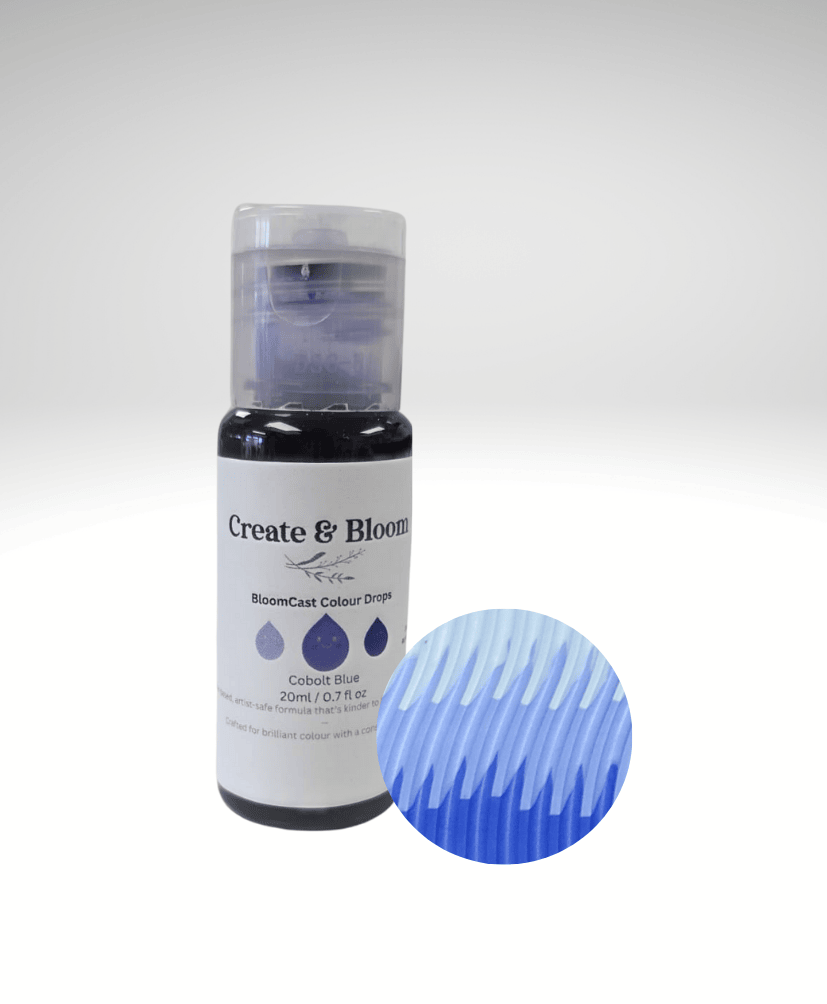 Cobalt Blue Bloom Cast Drops – Water-Based Pigment dye for Eco Pour and concrete craft mediums.