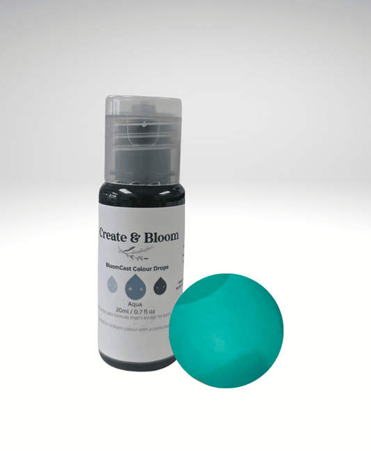Aqua Green Bloom Cast Drops – Water-Based Pigment dye for Eco Pour and concrete craft mediums.