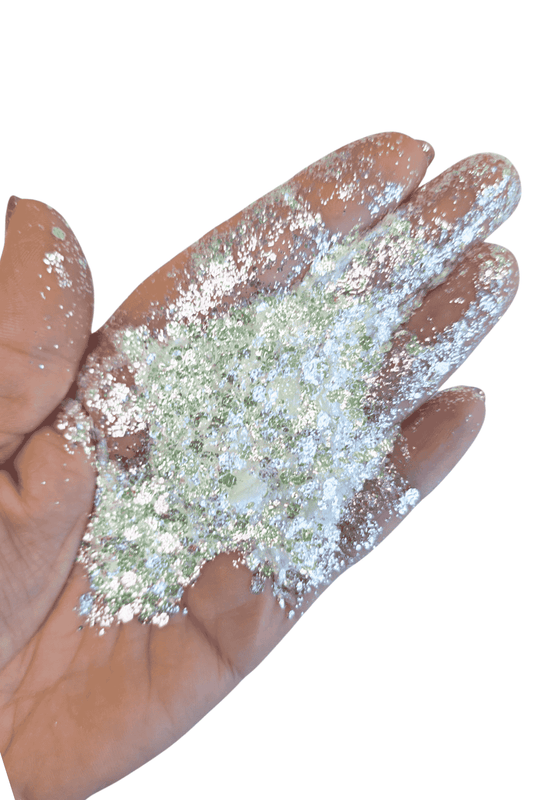 Snow Pixie colour-shifting glitter in a clear pot, iridescent resin glitter with magical sparkle for resin art and crafts