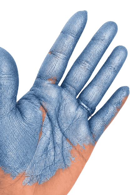 Cornflower blue mica powder, pigment powder for resin and mixed media on a hand