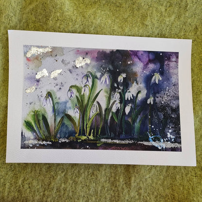 Hand Finished Snowdrops at Aylworth - Watercolour Giclee Print 29x19cm