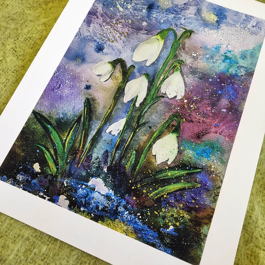 Snowdrops at Lower Swell - Watercolour Giclee Print 21x30cm
