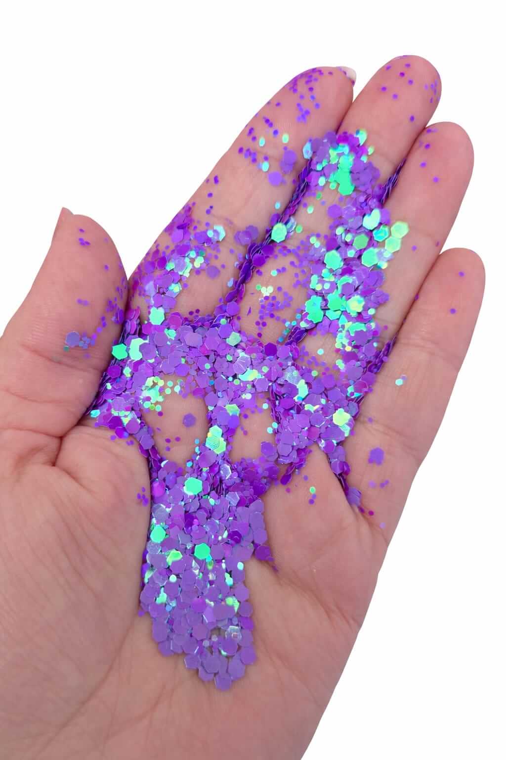 Purple glitter in palm of the hand