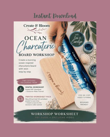 Ocean Waves Resin Charcuterie Board Workshop | PDF + Video Tutorial