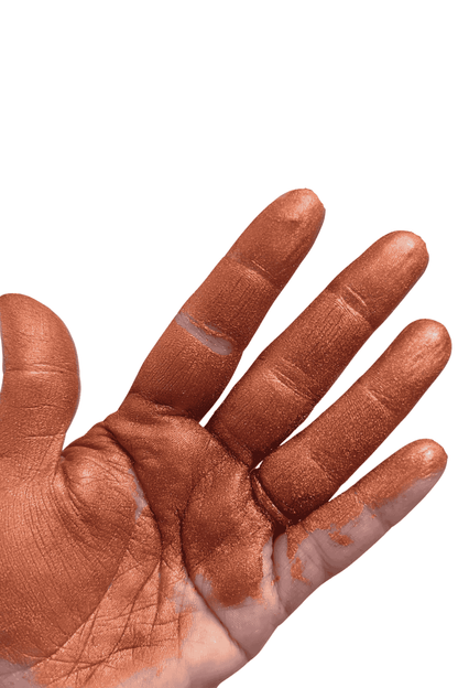 copper pigment on hand - orange, burnt golden mica 