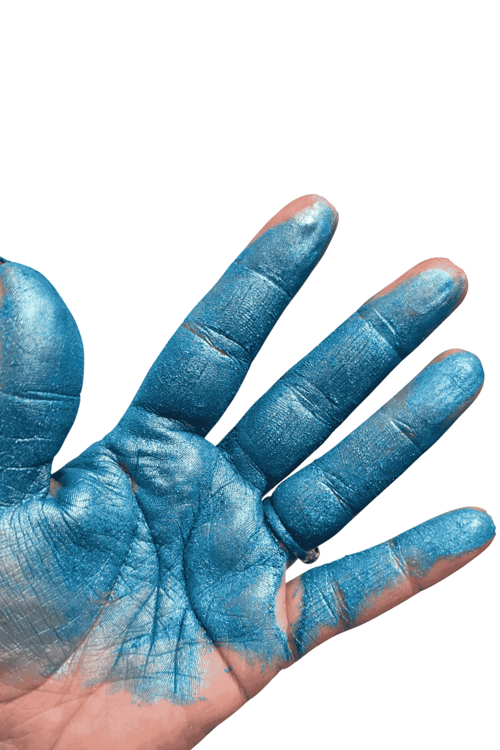 Blue mica powder in hand