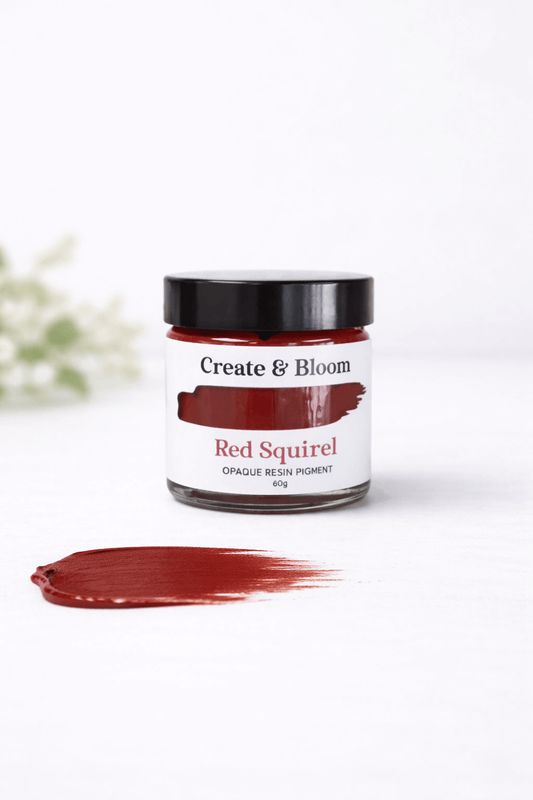 Jar of 'Red Squirrel' resin pigment by Create & Bloom on a white background
