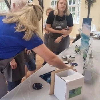 Resin class, people learning resin, ocean resin workshop