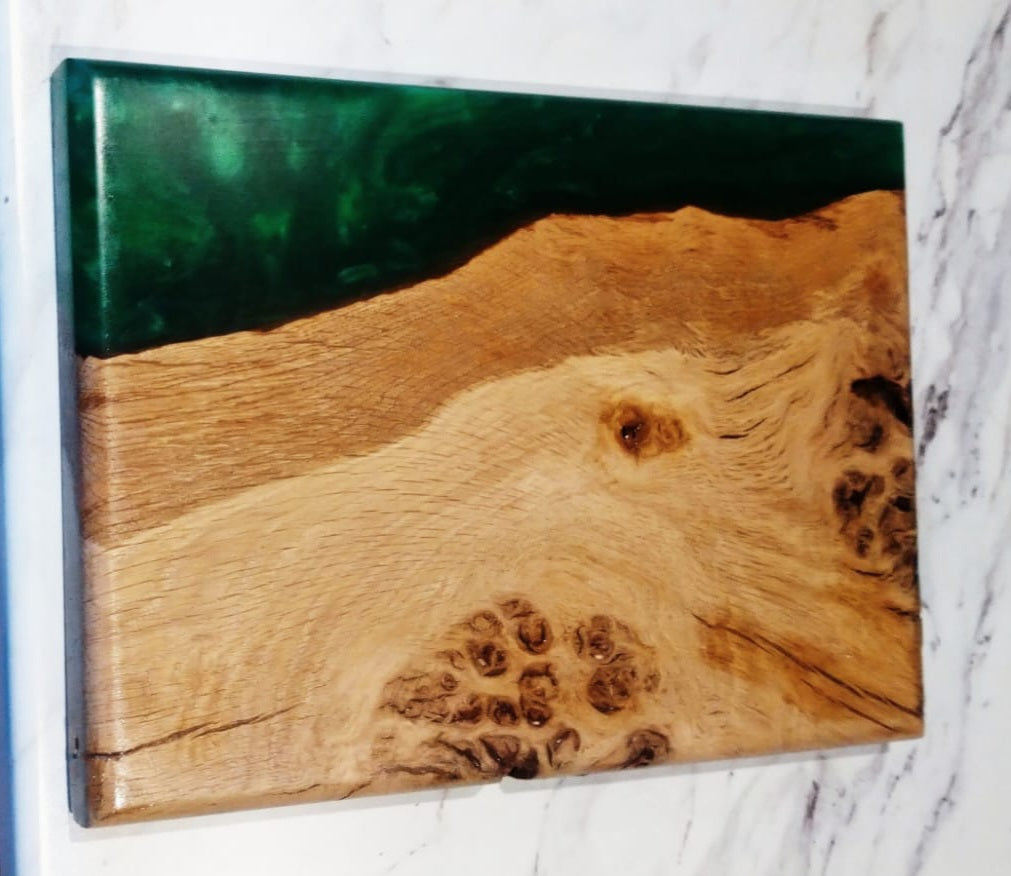 Green charcuterie board, gree transparent resin river board