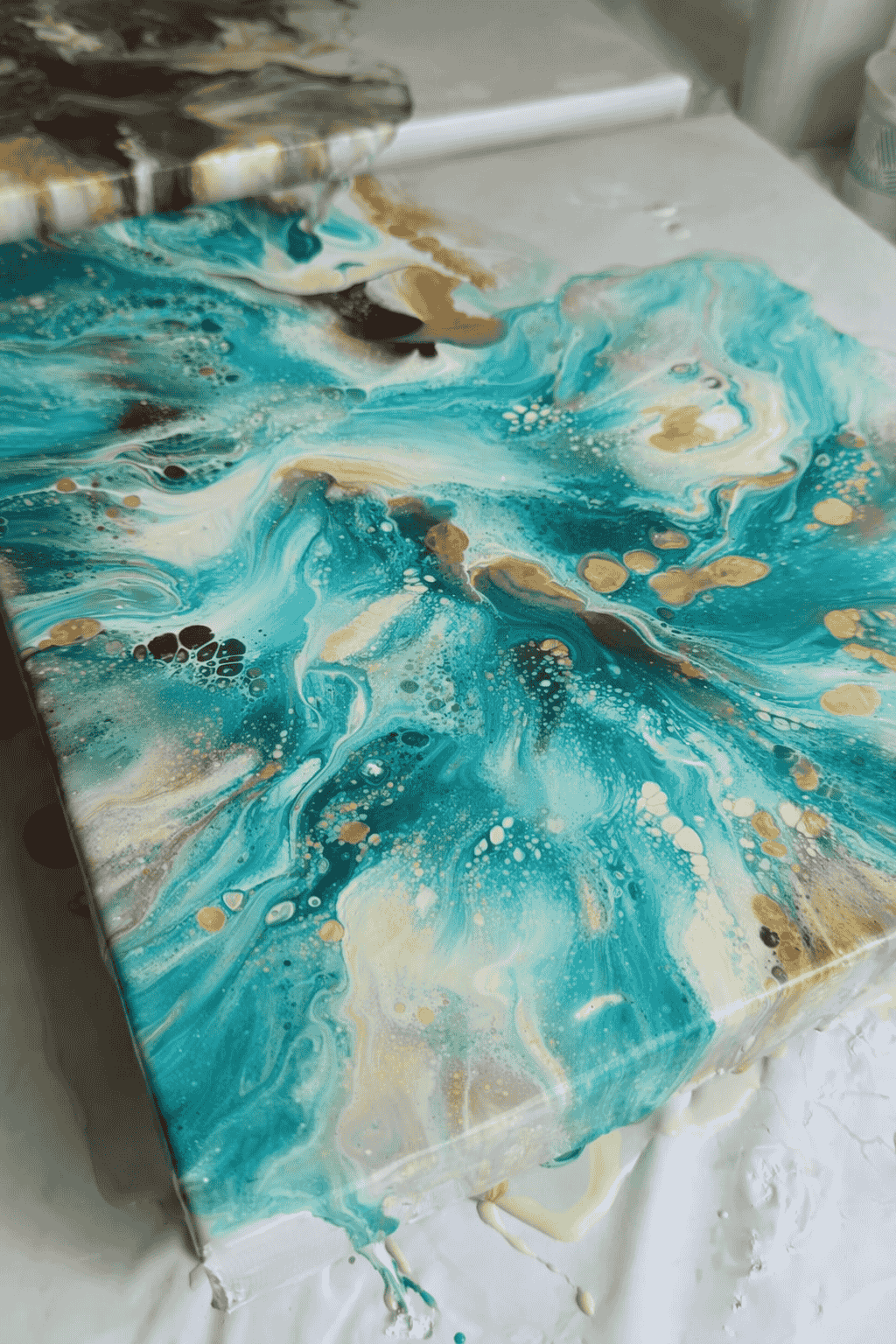 Acrylic pouring on a canvas