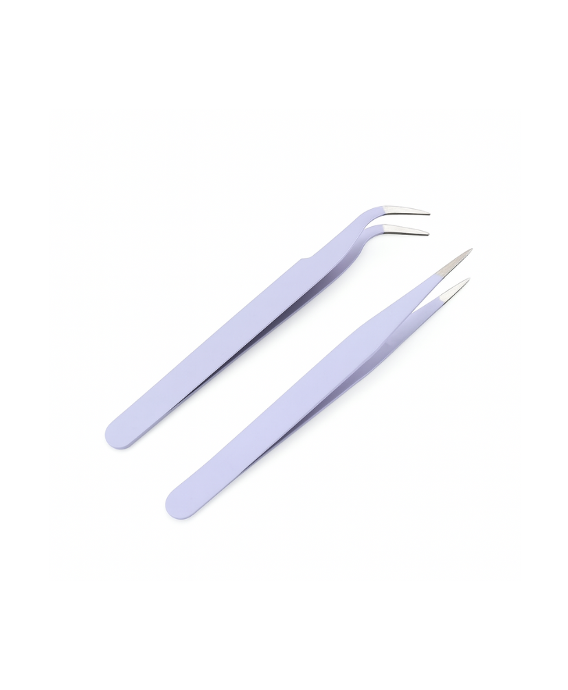 2pcs Premium Stainless Steel Lilac Tweezers Set – Pointed & Curved Tip