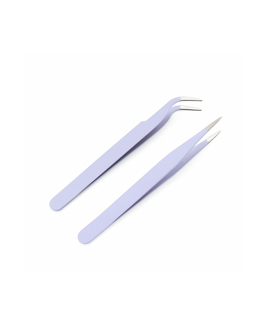 2pcs Premium Stainless Steel Lilac Tweezers Set – Pointed & Curved Tip