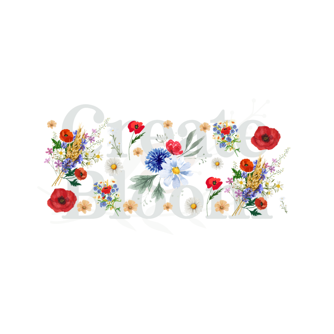 uvdtf sticker decal floral sticker, red and blue flowers