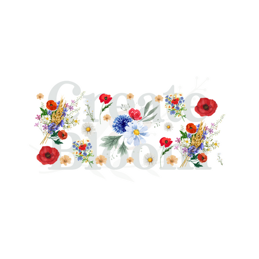 uvdtf sticker decal floral sticker, red and blue flowers
