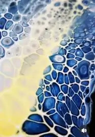 Abstract resin artwork with cells, lacing, and layered colour effects