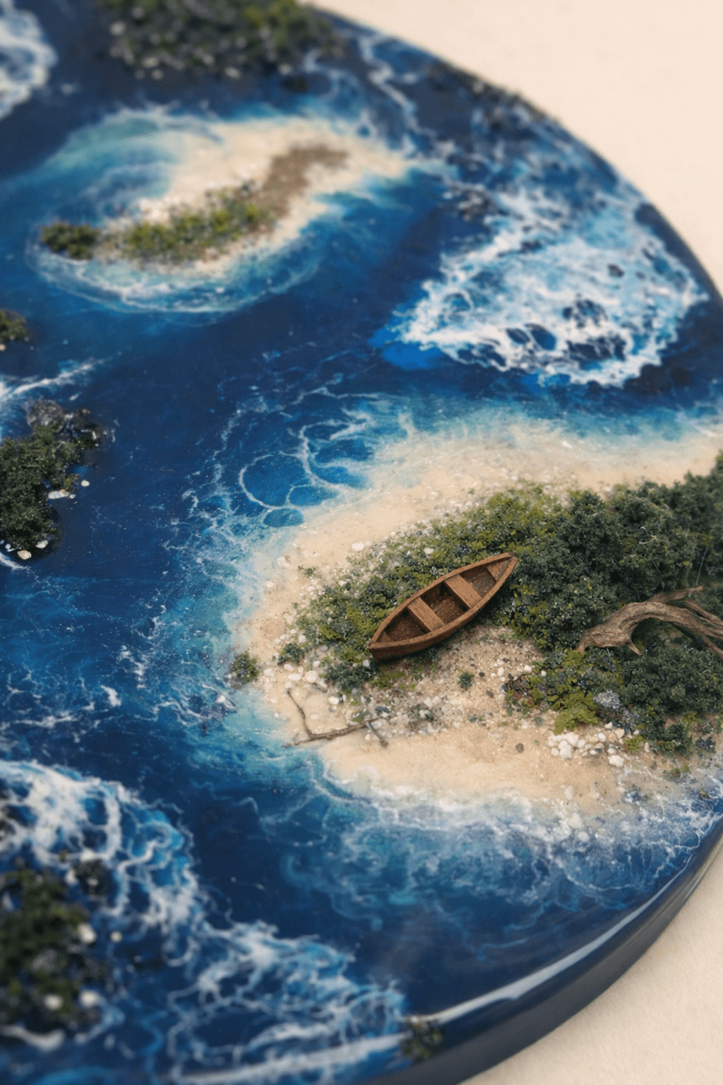 Beautiful resin sea scape made from Apex resin using Create and Bloom Craft pigments, lacing and cells in Epoxy