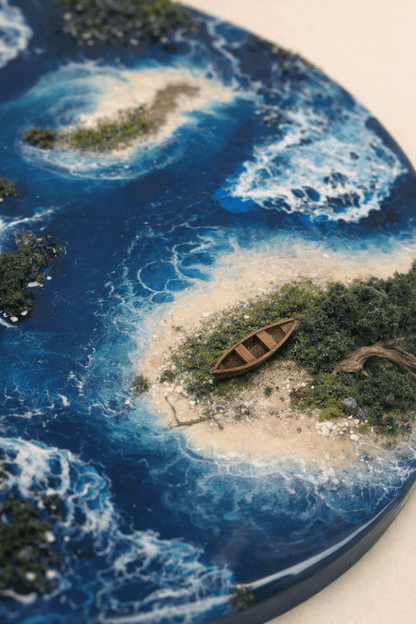 Beautiful resin sea scape made from Apex resin using Create and Bloom Craft pigments, lacing and cells in Epoxy