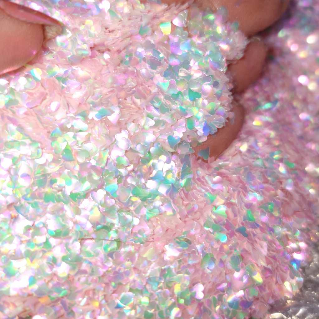 pink to green colour shifting heart glitter