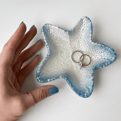 resin mold, resin moulds, starfish mould, blue and white starfish made from resin. 